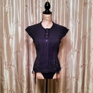 90s Vintage Victoria secret navy blue corduroy corset blouse